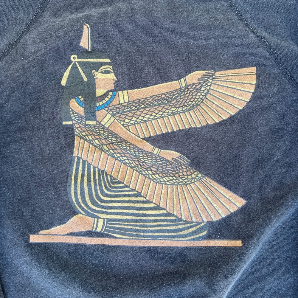 Vintage 80s ART Sweatshirt Large Black Egyptian Goddess Isis Graphic Boxy USA - Picture 4 of 7